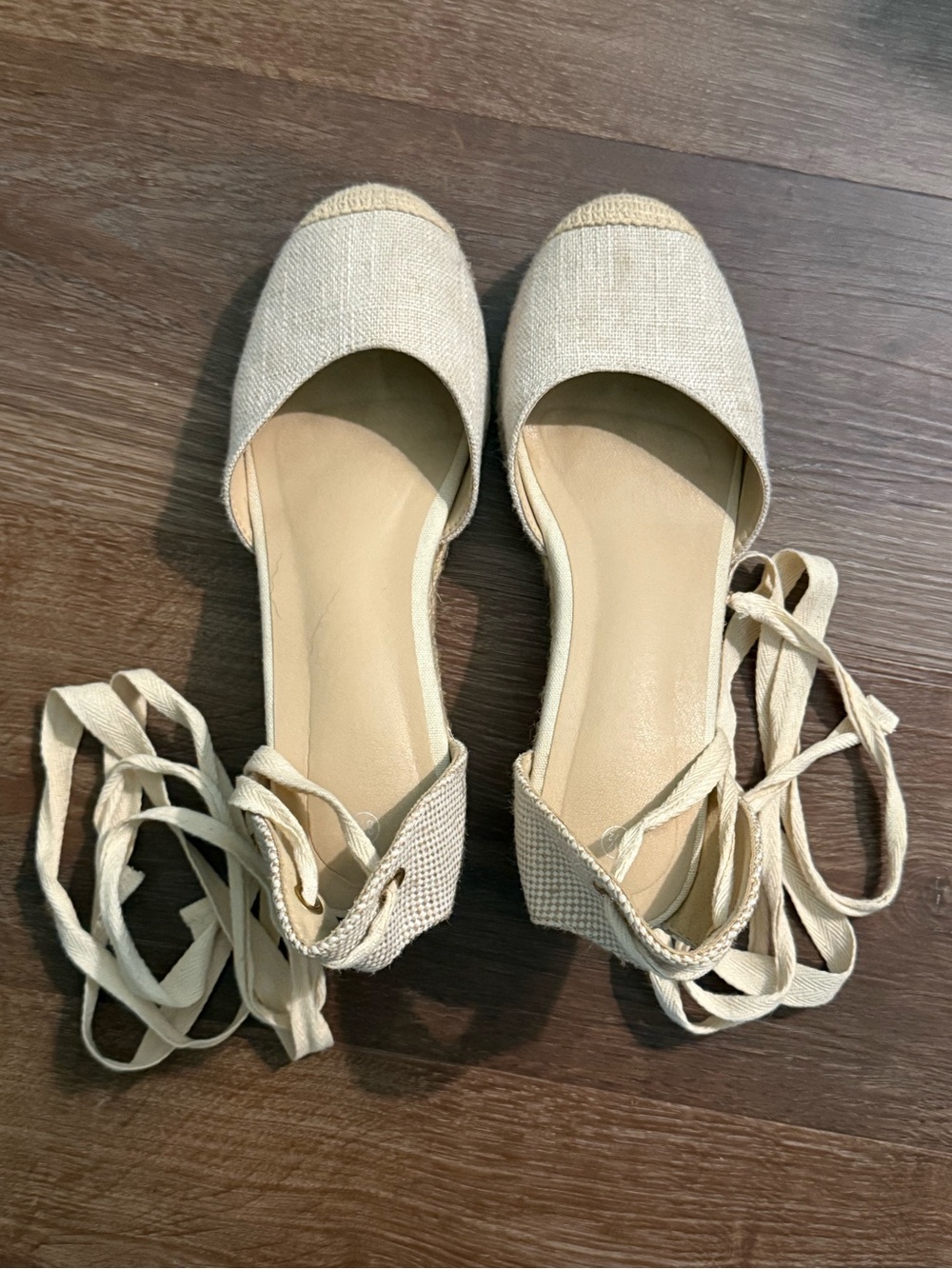 Women’s Cream Espadrille Ankle-Tie wedges